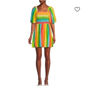 Amur Campbell Striped Smocked Minidress in Rainbow Print NWT